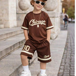 Conjunto Infantil Masculino Camisa e Bermuda Dry Fit Marrom