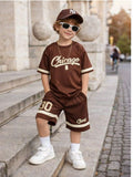 Conjunto Infantil Masculino Camisa e Bermuda Dry Fit Marrom