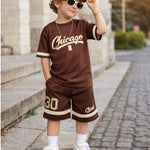 Conjunto Infantil Masculino Camisa e Bermuda Dry Fit Marrom