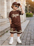 Conjunto Infantil Masculino Camisa e Bermuda Dry Fit Marrom