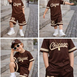 Conjunto Infantil Masculino Camisa e Bermuda Dry Fit Marrom