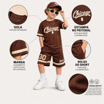 Conjunto Infantil Masculino Camisa e Bermuda Dry Fit Marrom