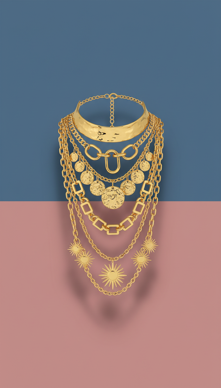 Layered Statement Necklace in Vivid Gold