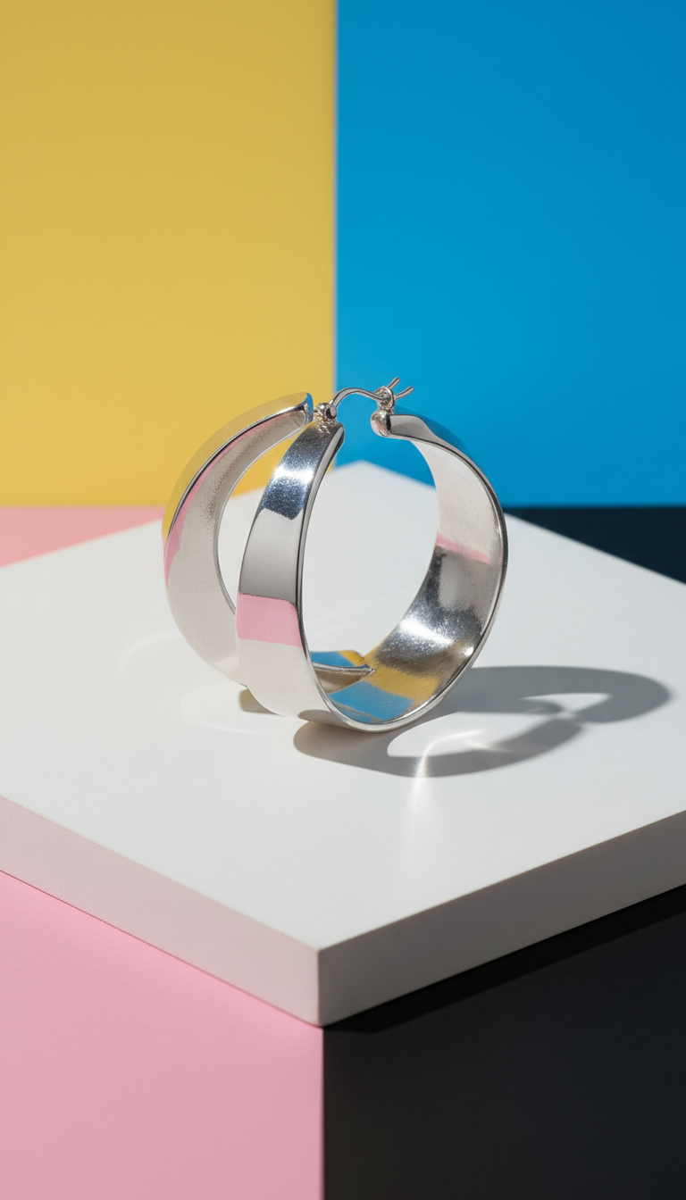Oversized Geometric Sterling Silver Hoops